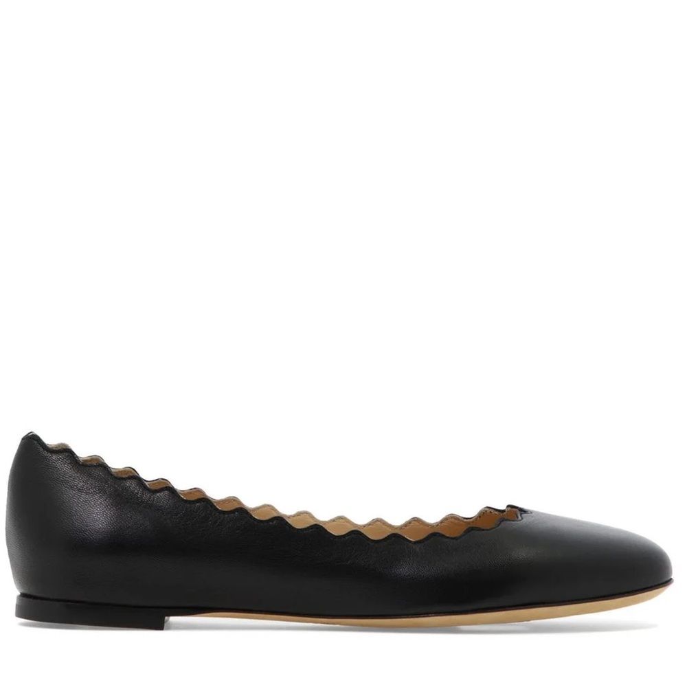 Chloe Black Scalloped Leather Ballerina Flat